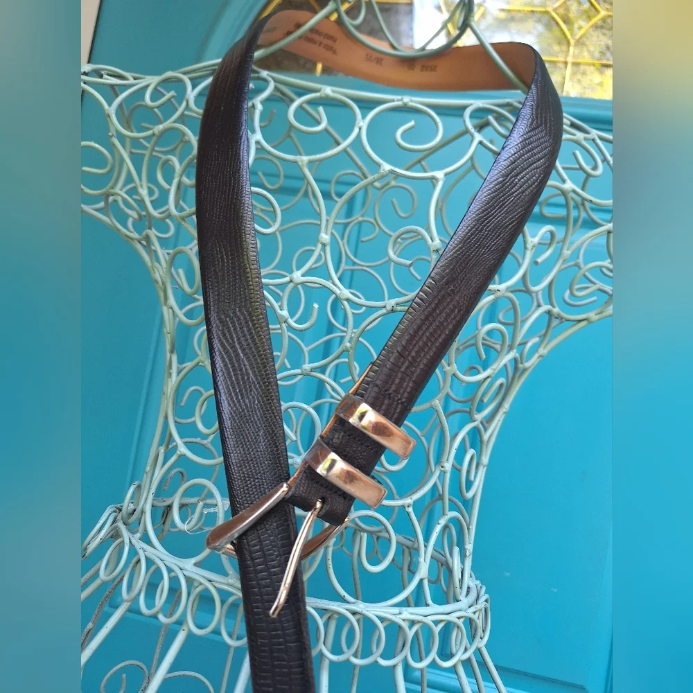 Genuine Leather Belt Embossed Alligator Handmade Italy Black Metal Belt Buckle